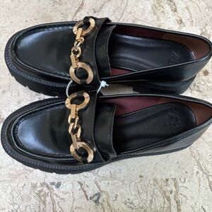 Platform Chunky Slip On Black Penny Loafers Zara 3510 Size 37